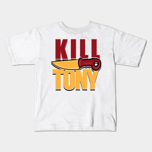 Kill Tony Cartoon Knife Design In Red And Yellow Outlined Kids T-Shirt